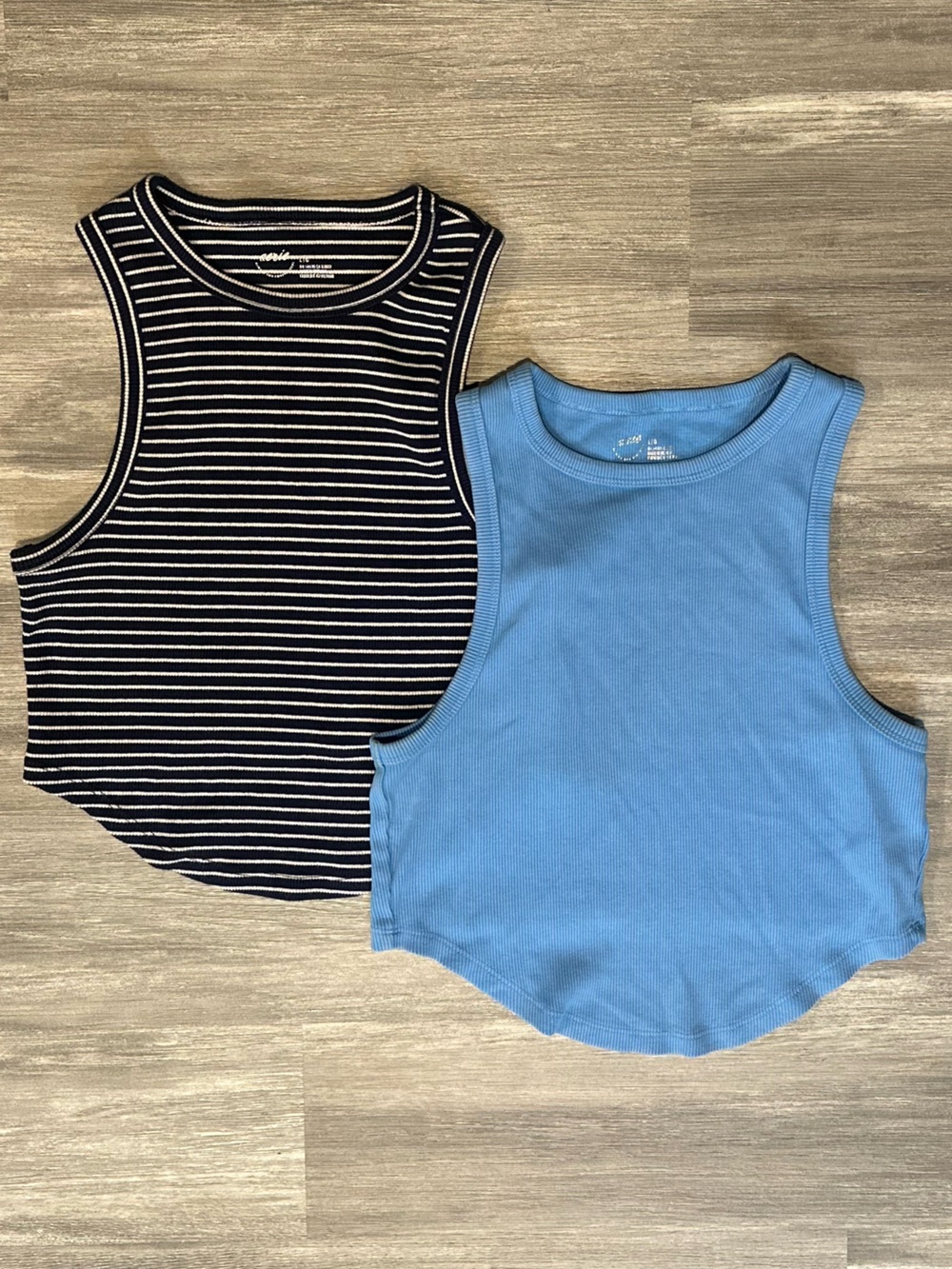 Aerie Cropped Ribbed Tank Top Bundle - Light Blue & Navy Stripe Large
